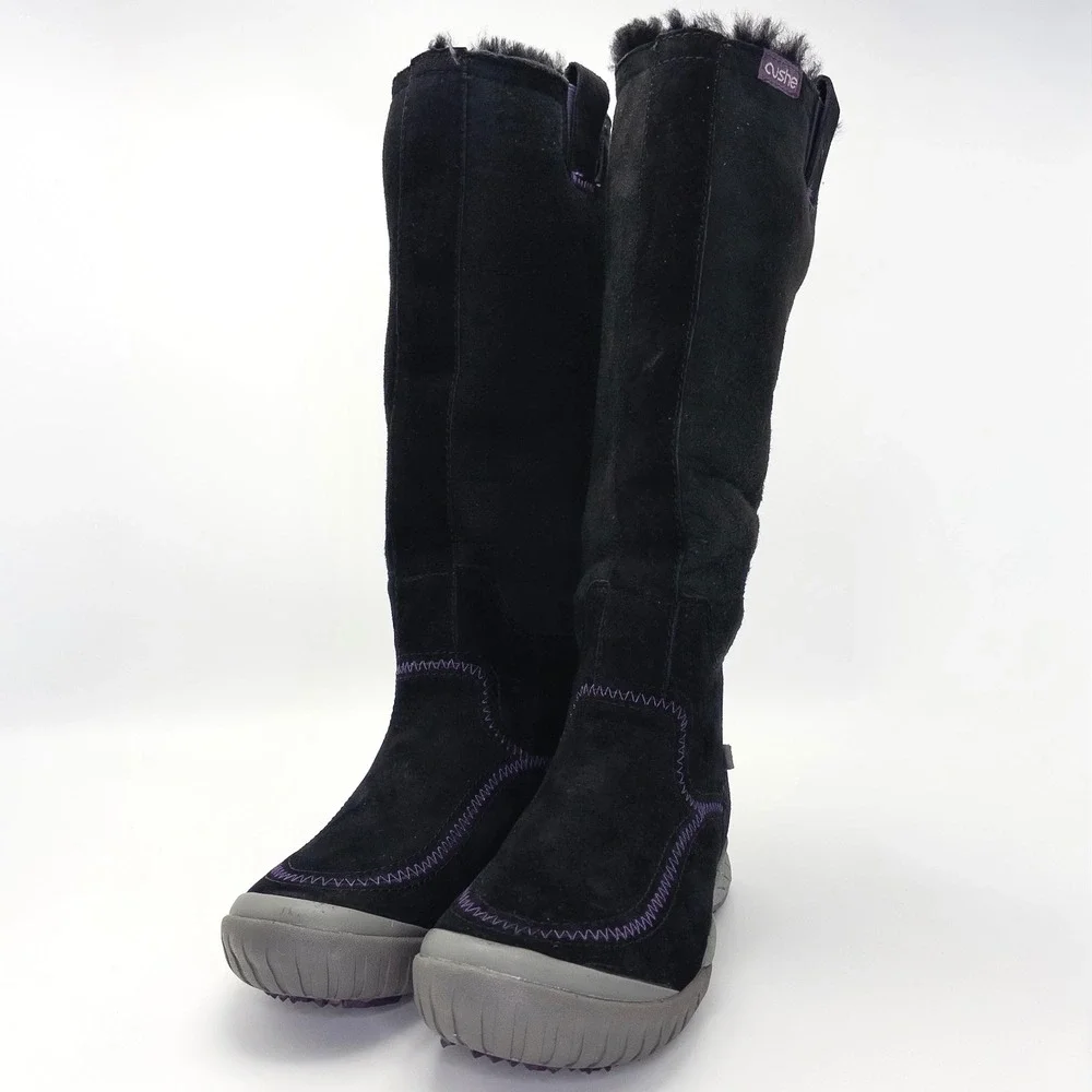 Cushe Wildride UW00553 Black Suede Tall Winter Boots Vibram Sole Women's 6